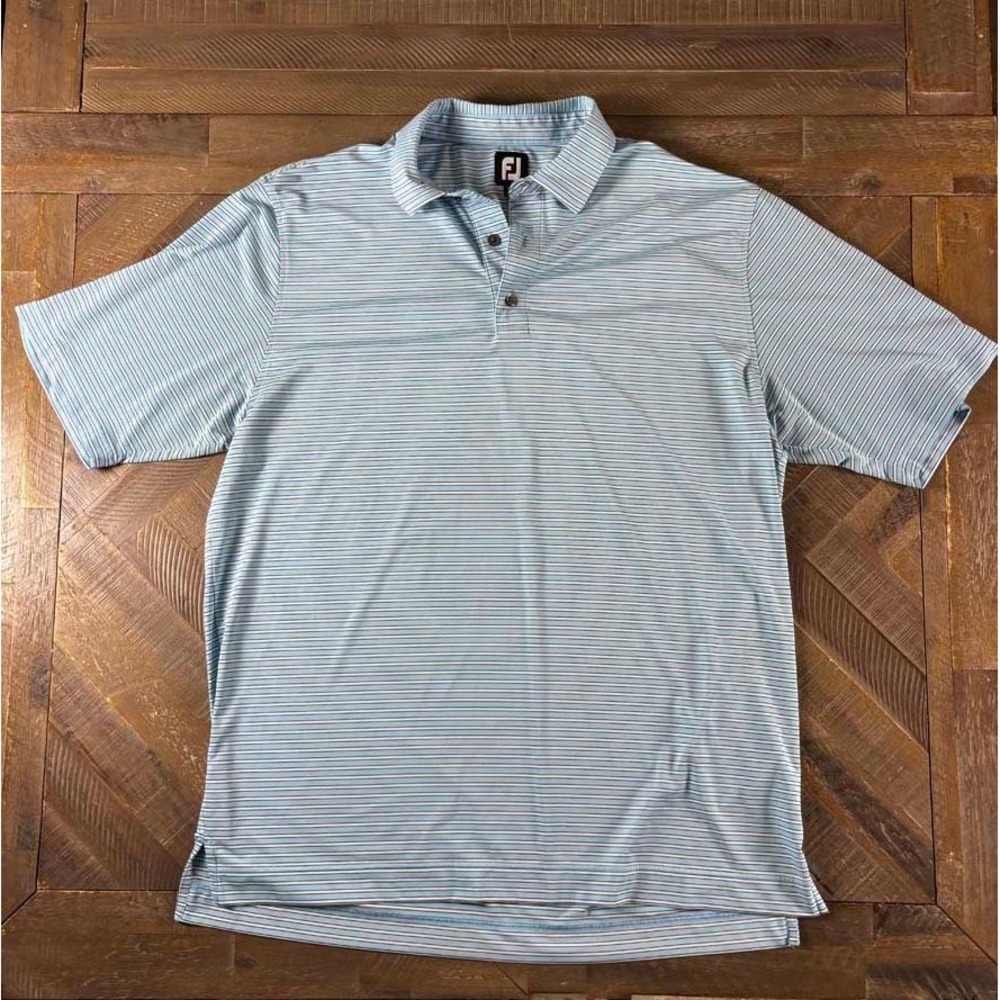FootJoy Mens XL Striped Golf Polo Shirt Blue White Short Sleeve Performance